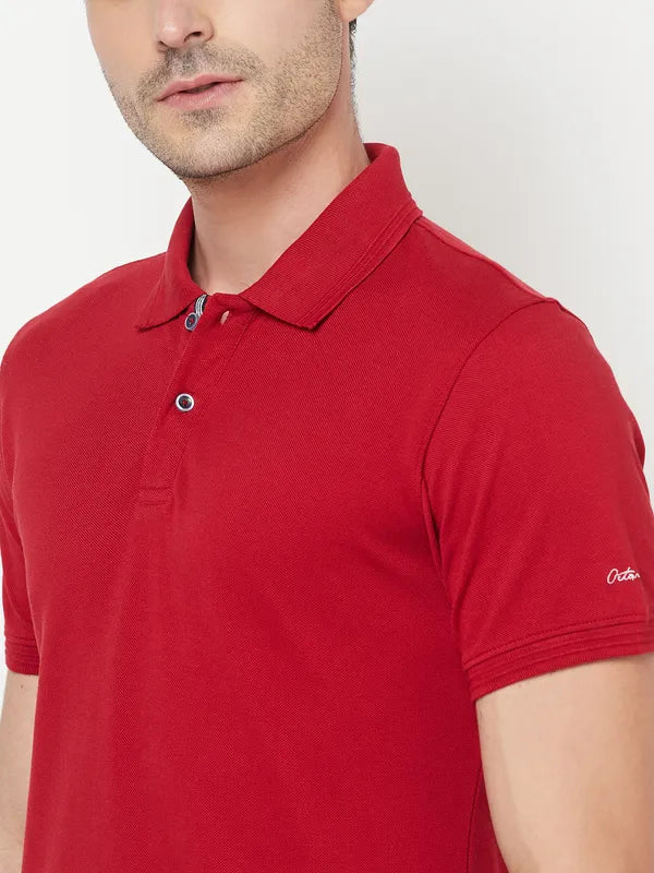 Octave Men Maroon Polo Collar Cotton T-Shirt