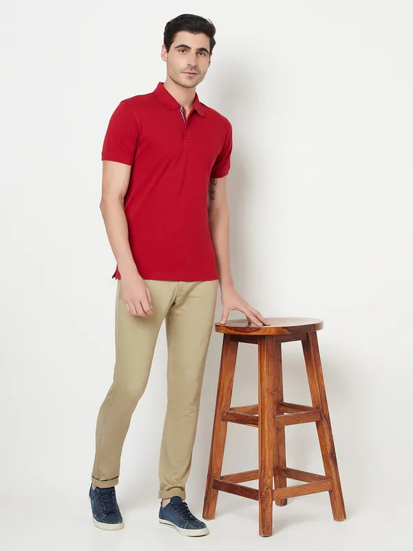 Octave Men Maroon Polo Collar Cotton T-Shirt