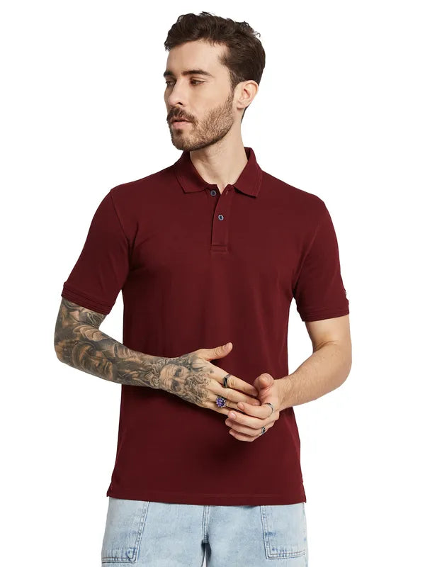 Octave Men Polo Collar Applique T-Shirt