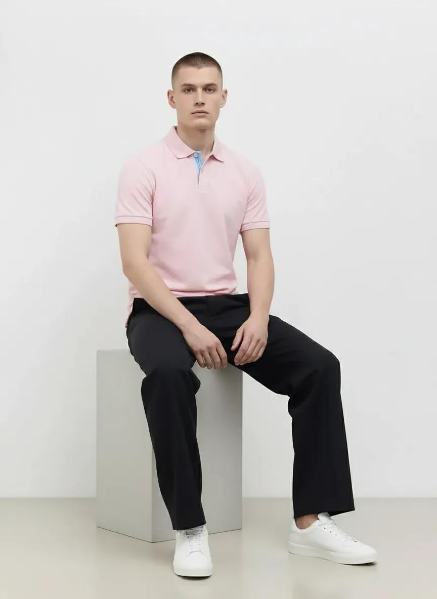 Men Barely Pink Polo Collar Solid T-shirt