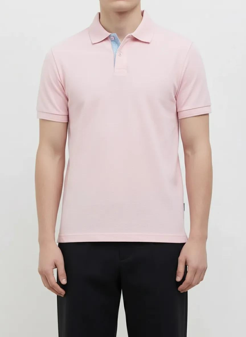 Men Barely Pink Polo Collar Solid T-shirt