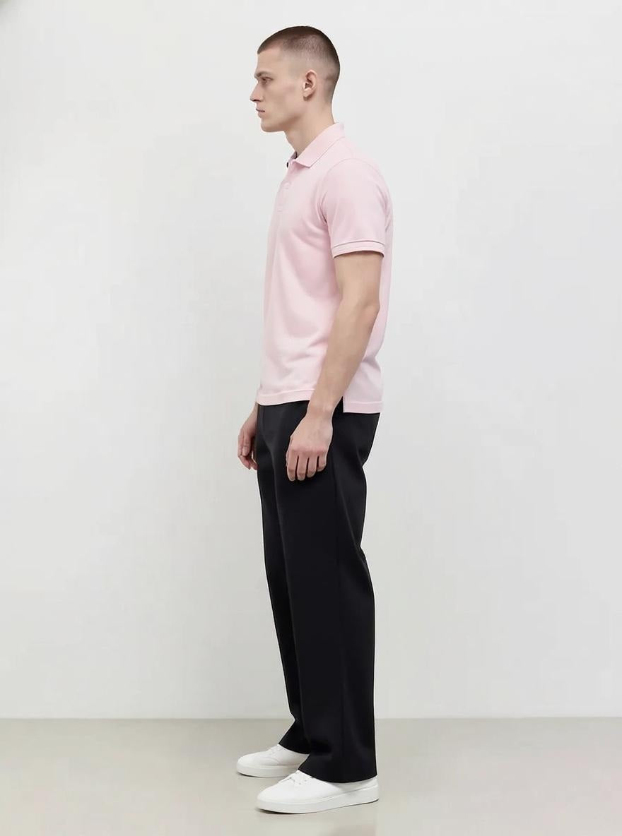 Men Barely Pink Polo Collar Solid T-shirt