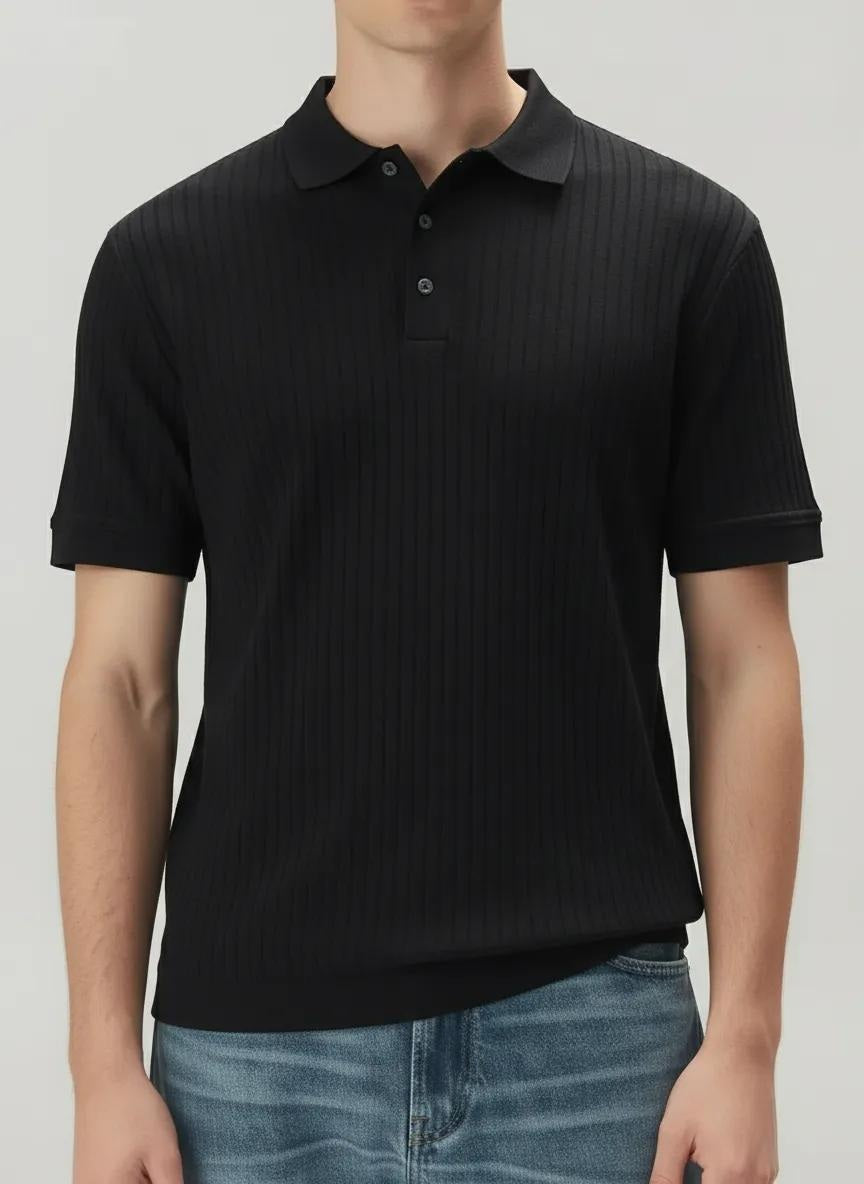 Men Black Polo Collar Solid T-shirt