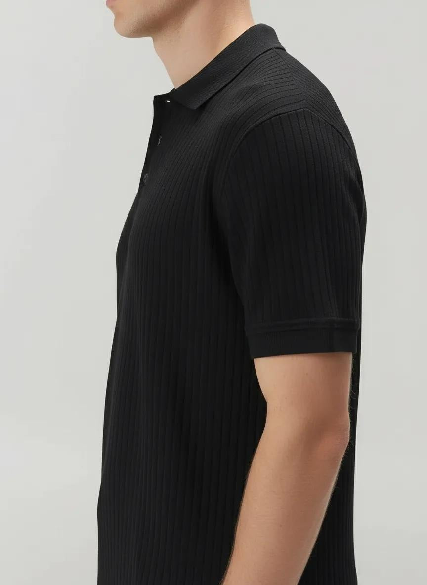 Men Black Polo Collar Solid T-shirt