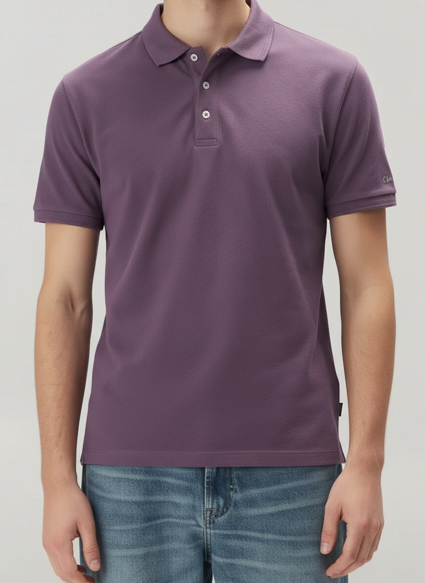 Men Black Currant Polo Collar Solid T-shirt