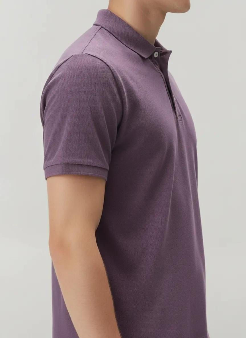 Men Black Currant Polo Collar Solid T-shirt