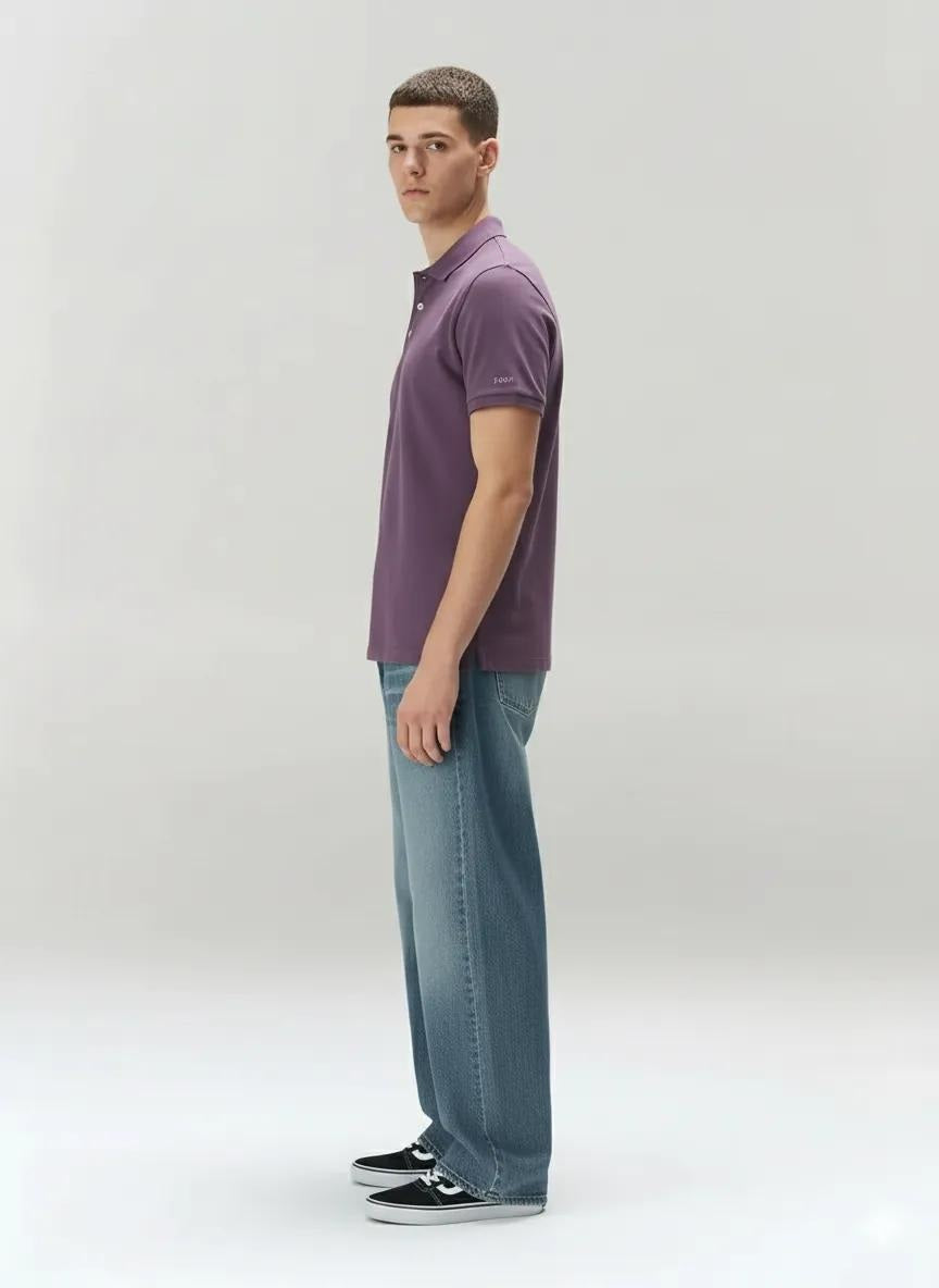 Men Black Currant Polo Collar Solid T-shirt