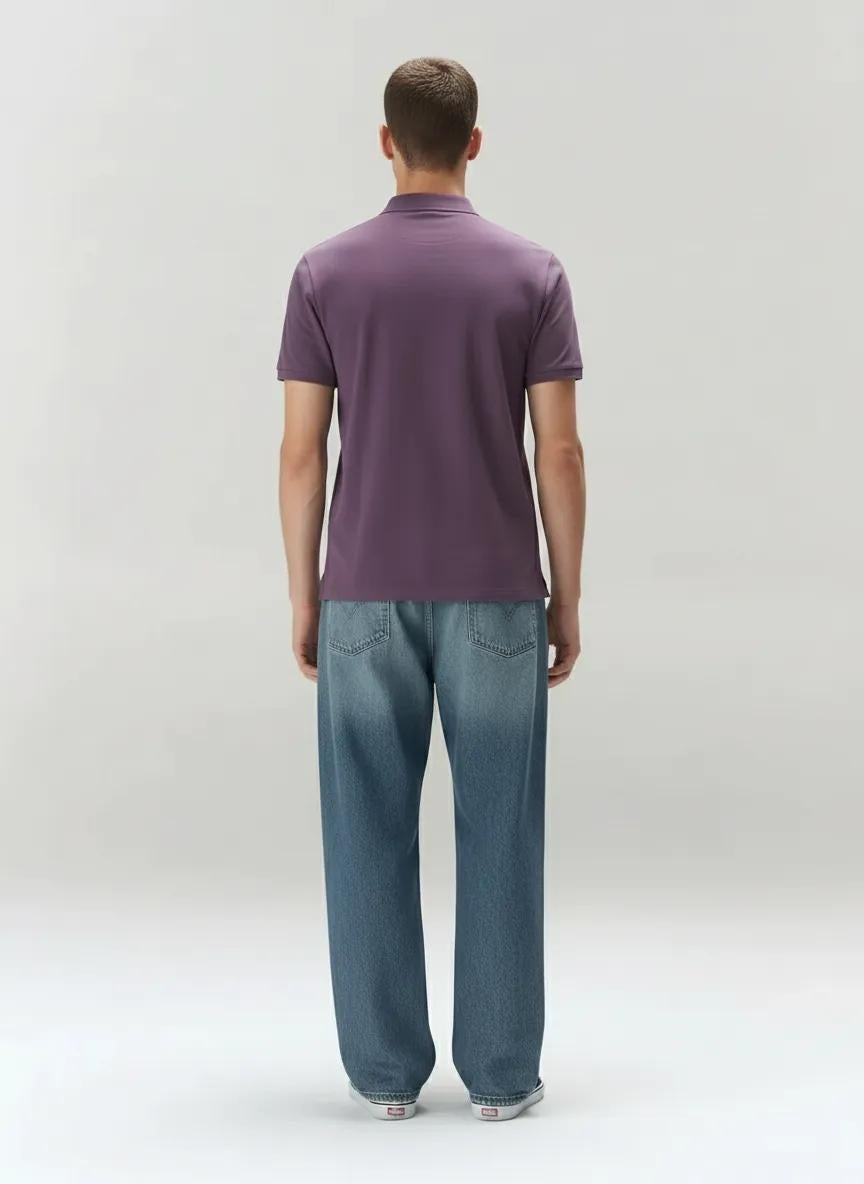 Men Black Currant Polo Collar Solid T-shirt