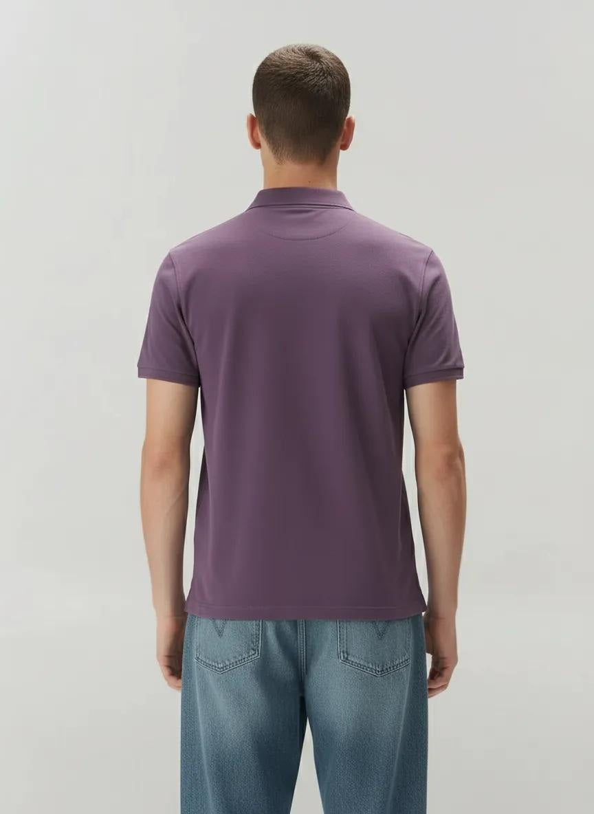 Men Black Currant Polo Collar Solid T-shirt