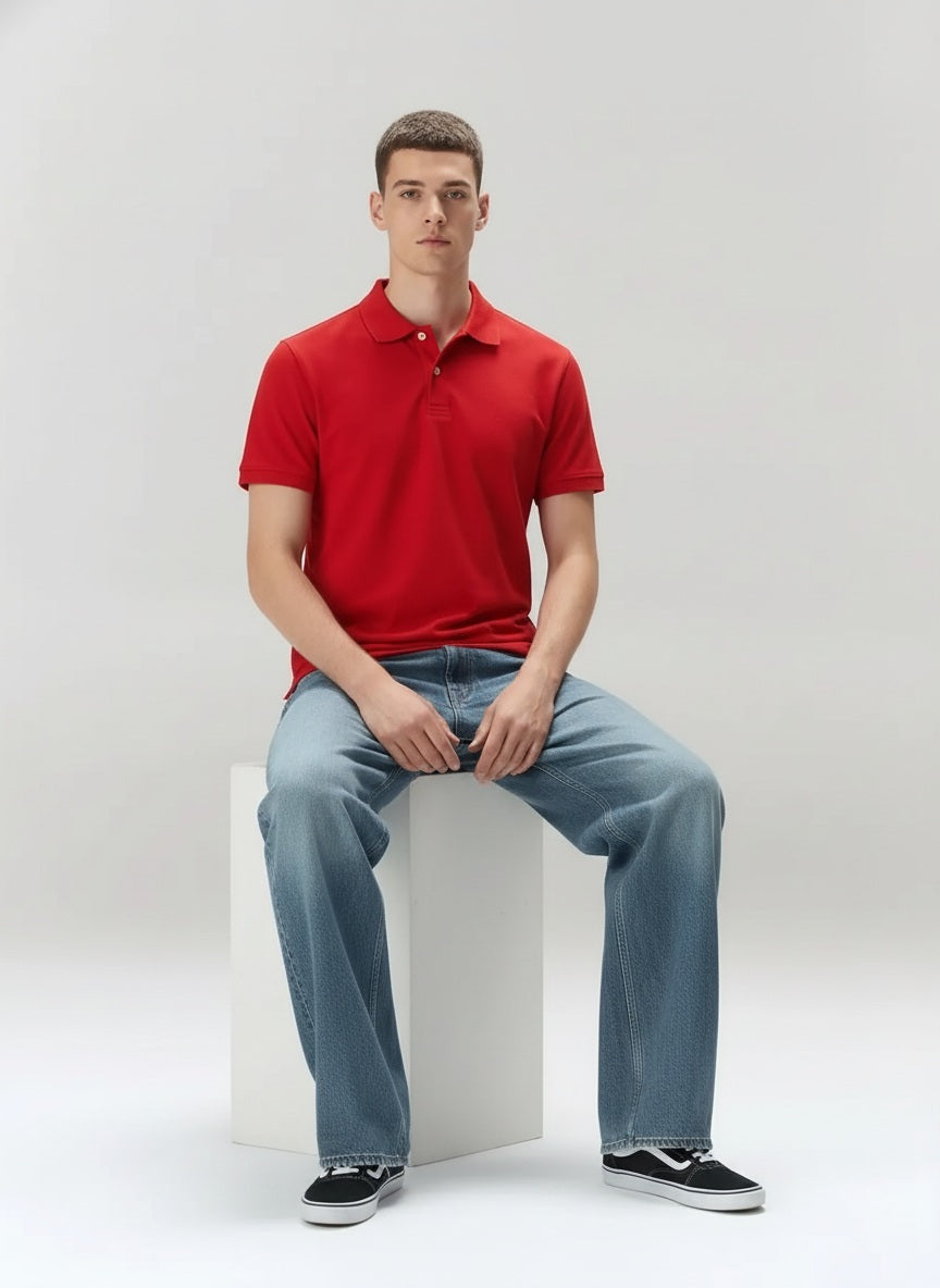 Men Brick Polo Collar Solid T-shirt
