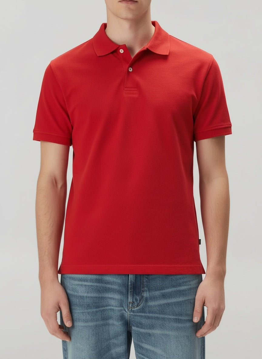 Men Brick Polo Collar Solid T-shirt