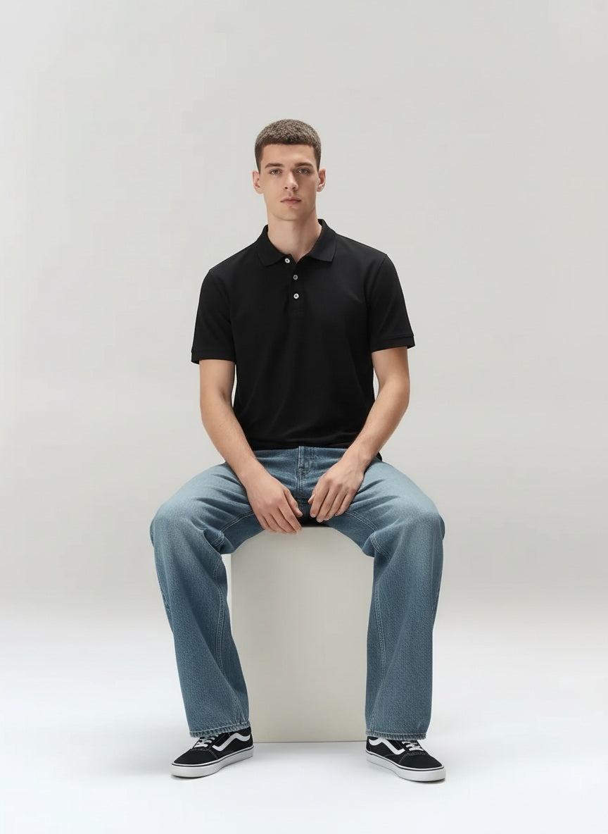 Men Charcoal Polo Collar Solid T-shirt