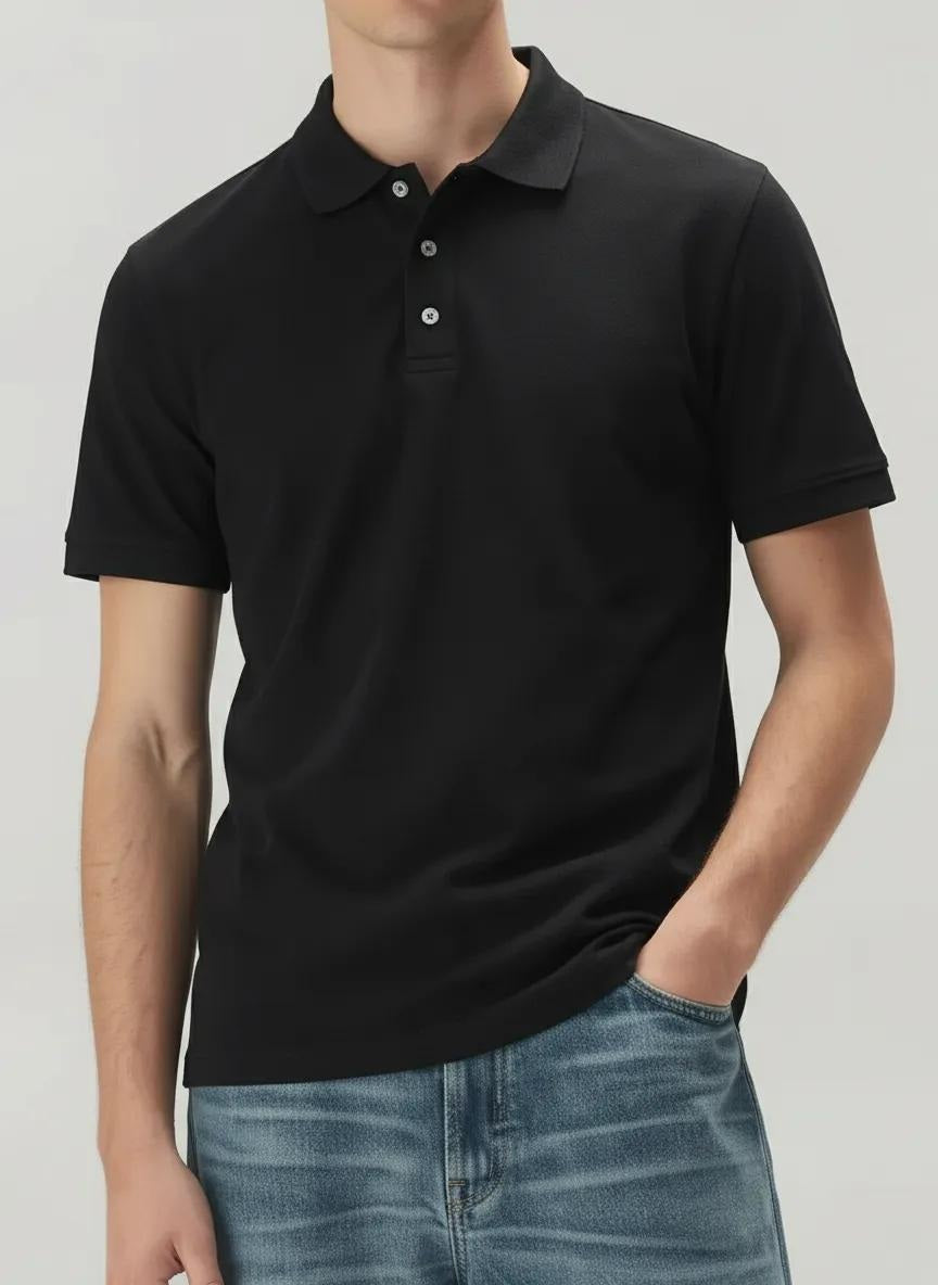 Men Charcoal Polo Collar Solid T-shirt