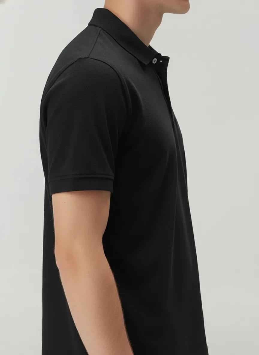 Men Charcoal Polo Collar Solid T-shirt