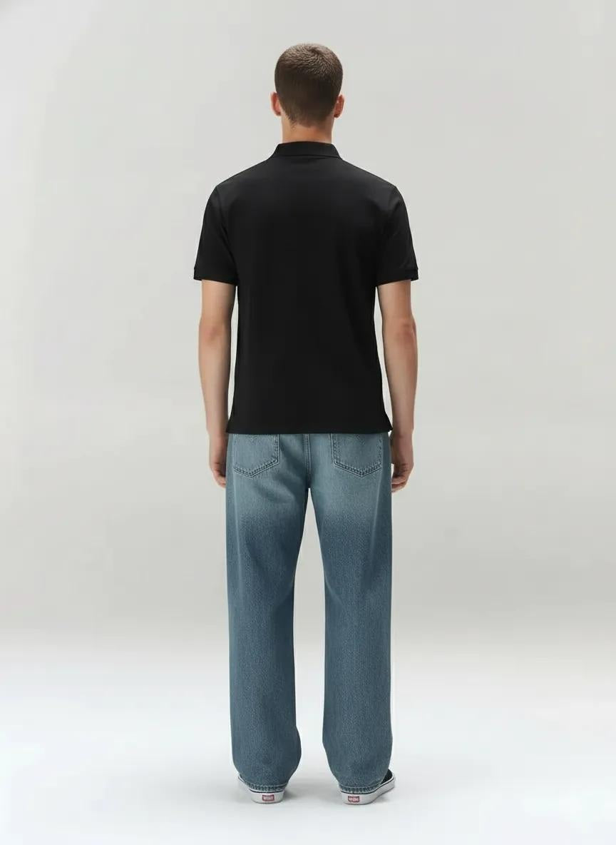 Men Charcoal Polo Collar Solid T-shirt