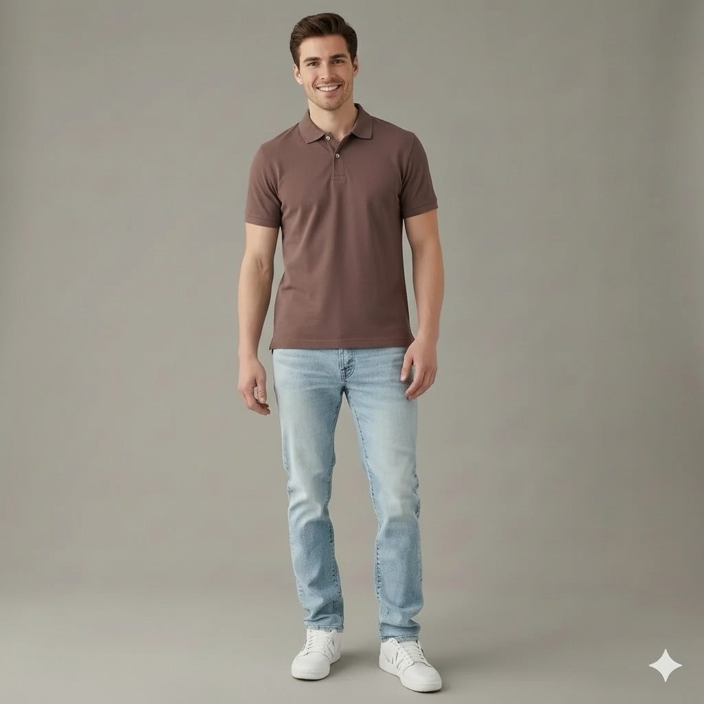 Men Coffee Polo Collar T-shirt