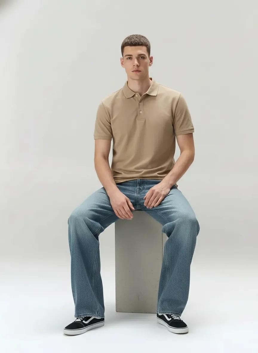 Men Cold Coffee Polo Collar Solid T-shirt