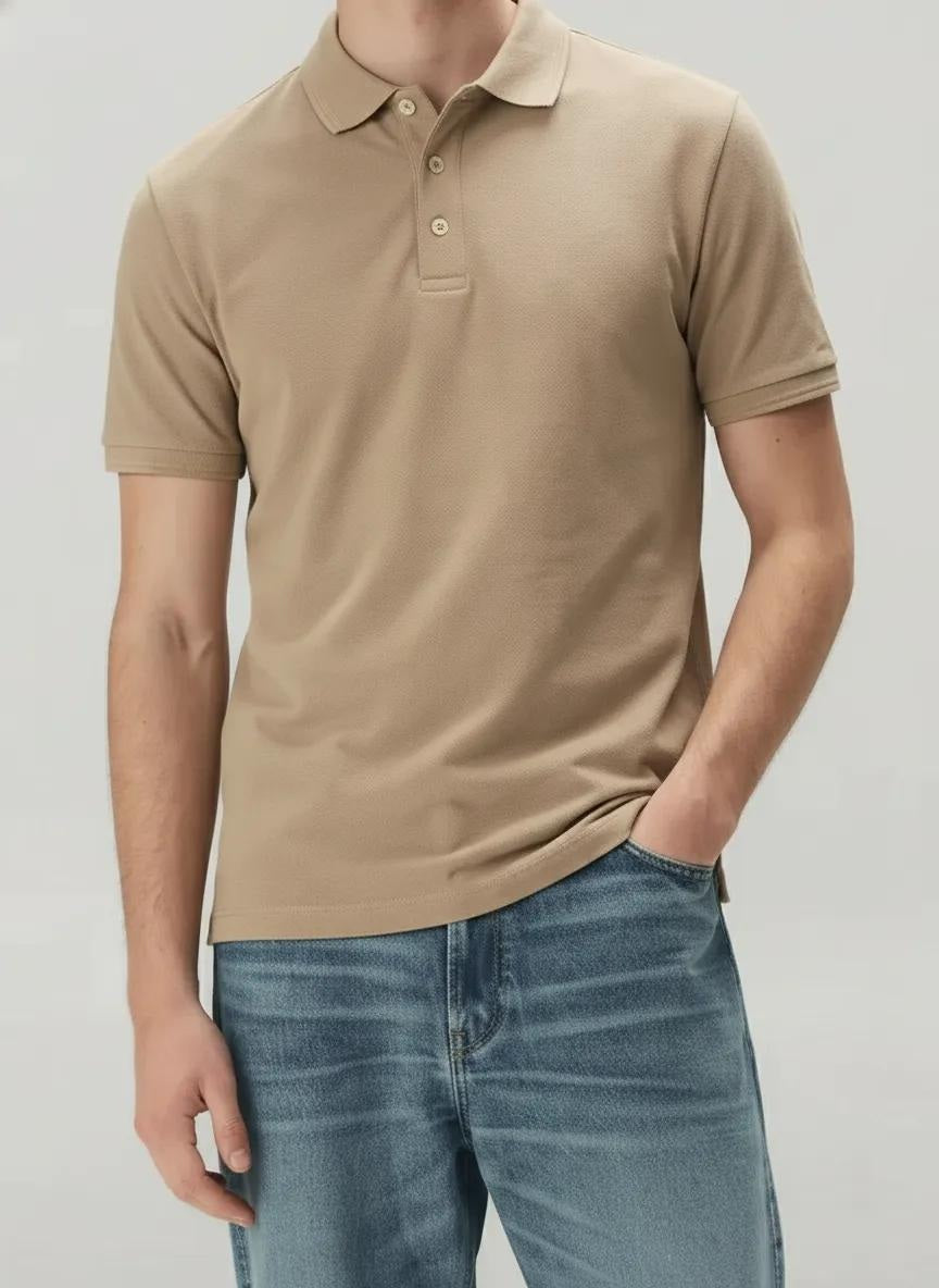 Men Cold Coffee Polo Collar Solid T-shirt
