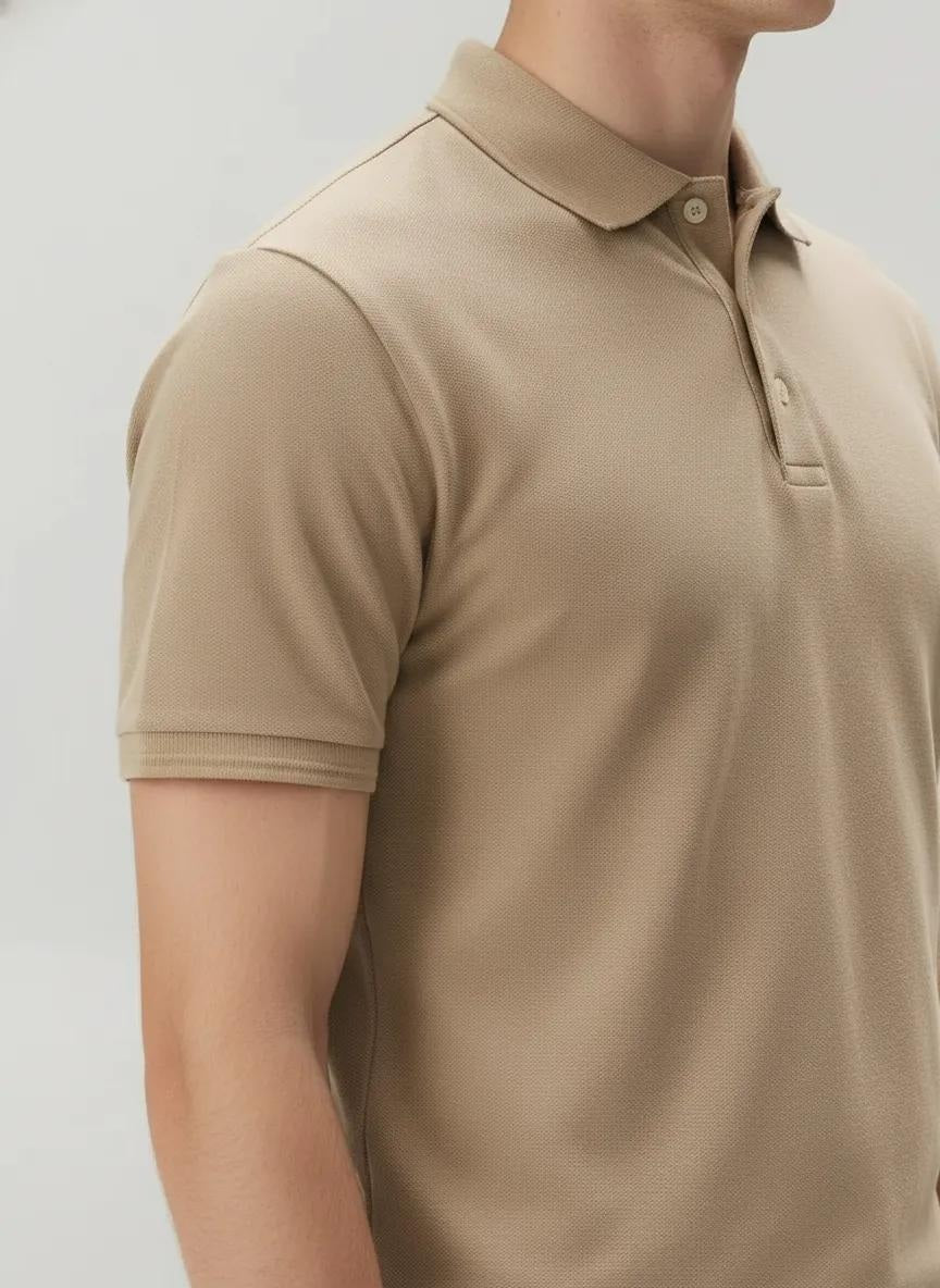 Men Cold Coffee Polo Collar Solid T-shirt
