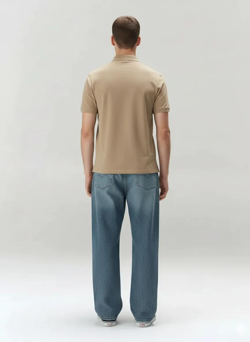 Men Cold Coffee Polo Collar Solid T-shirt