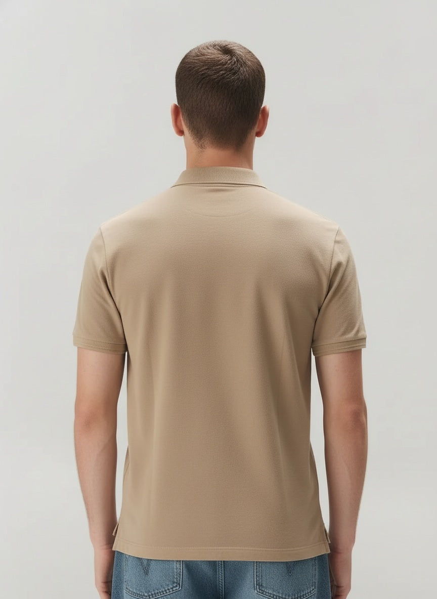 Men Cold Coffee Polo Collar Solid T-shirt
