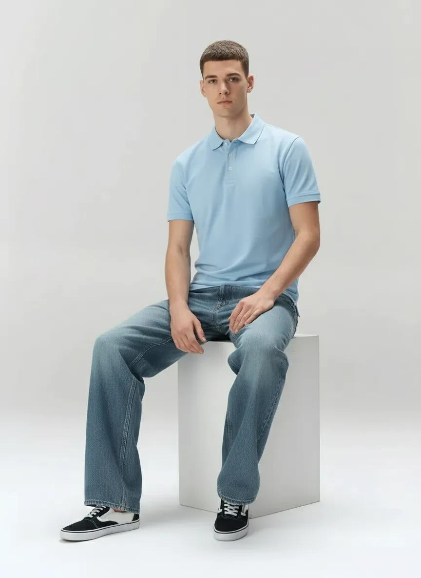 Men Delicate Blue Polo Collar Solid T-shirt