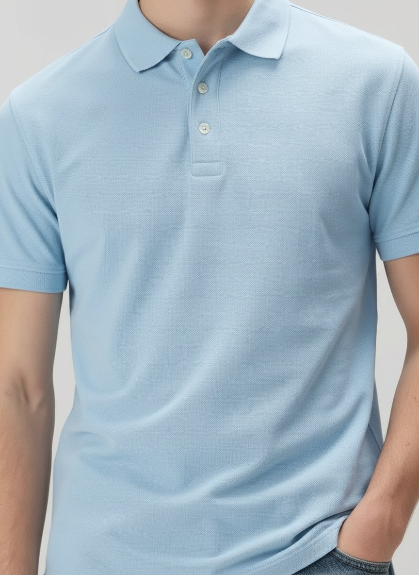 Men Delicate Blue Polo Collar Solid T-shirt