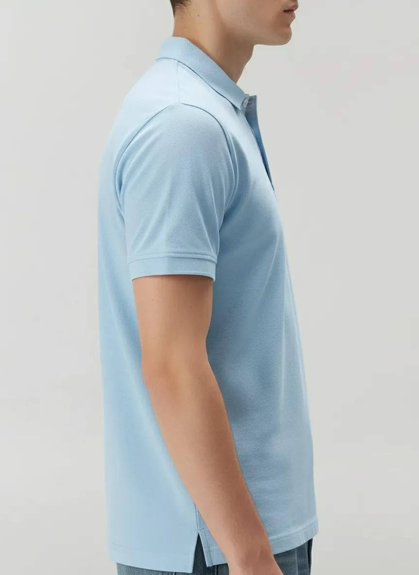 Men Delicate Blue Polo Collar Solid T-shirt
