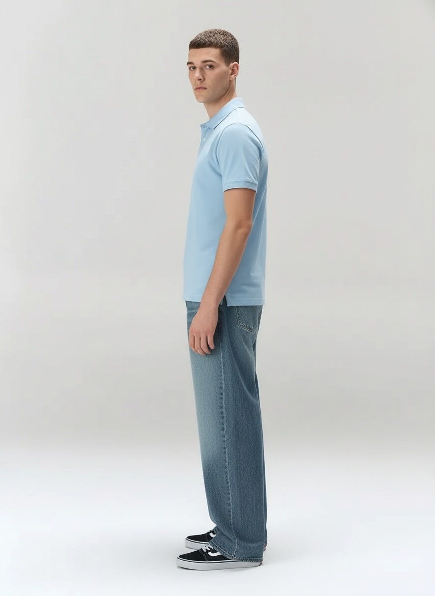 Men Delicate Blue Polo Collar Solid T-shirt