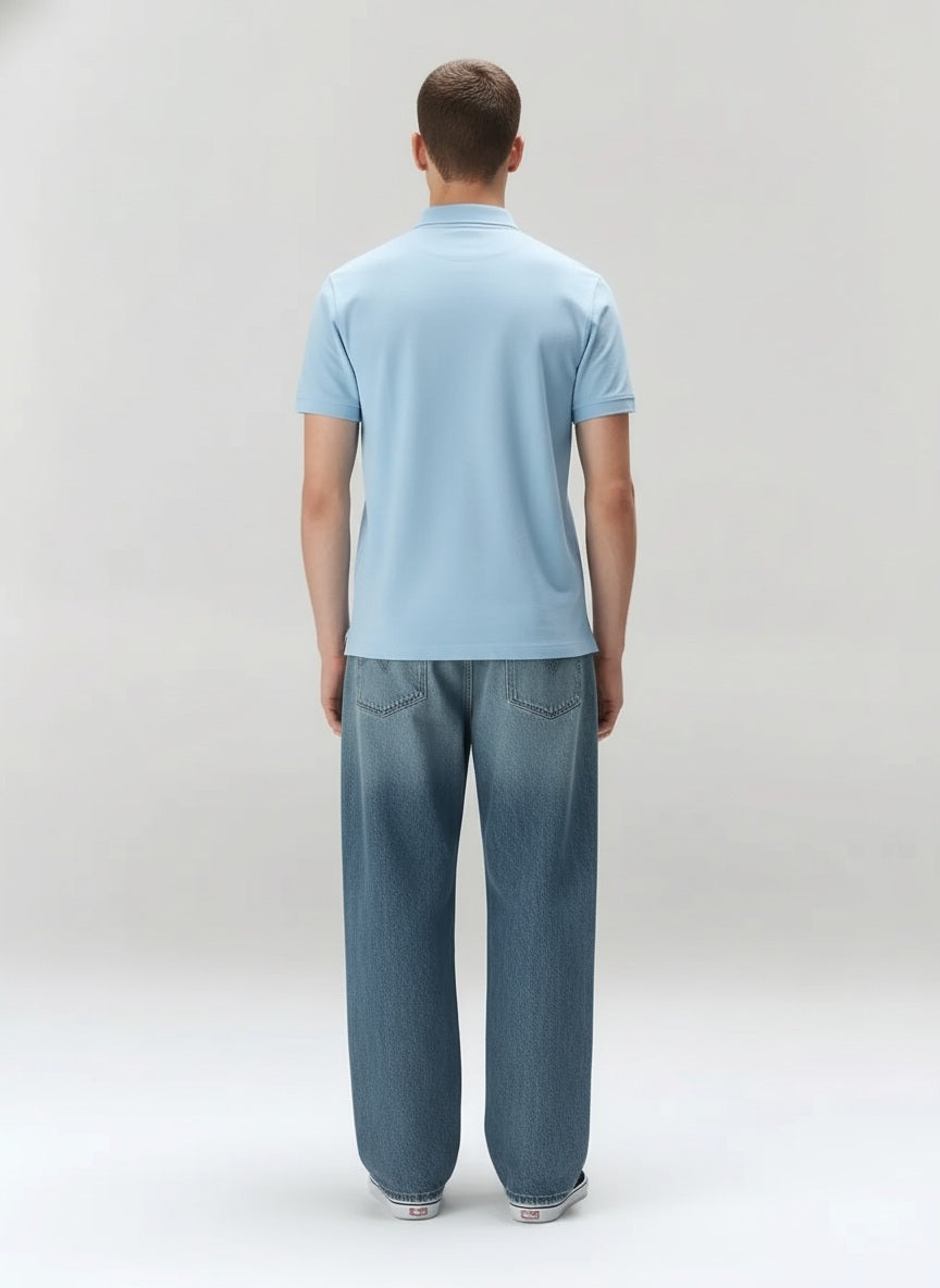 Men Delicate Blue Polo Collar Solid T-shirt
