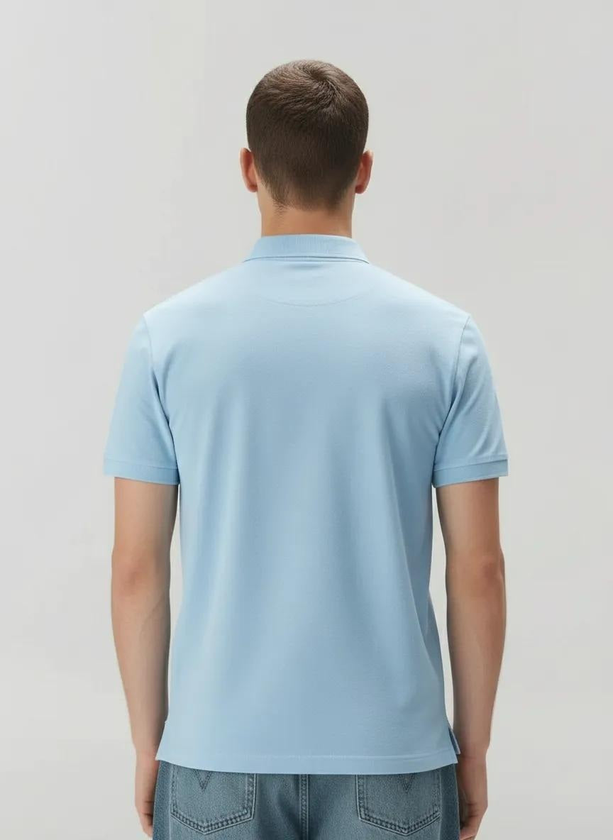 Men Delicate Blue Polo Collar Solid T-shirt