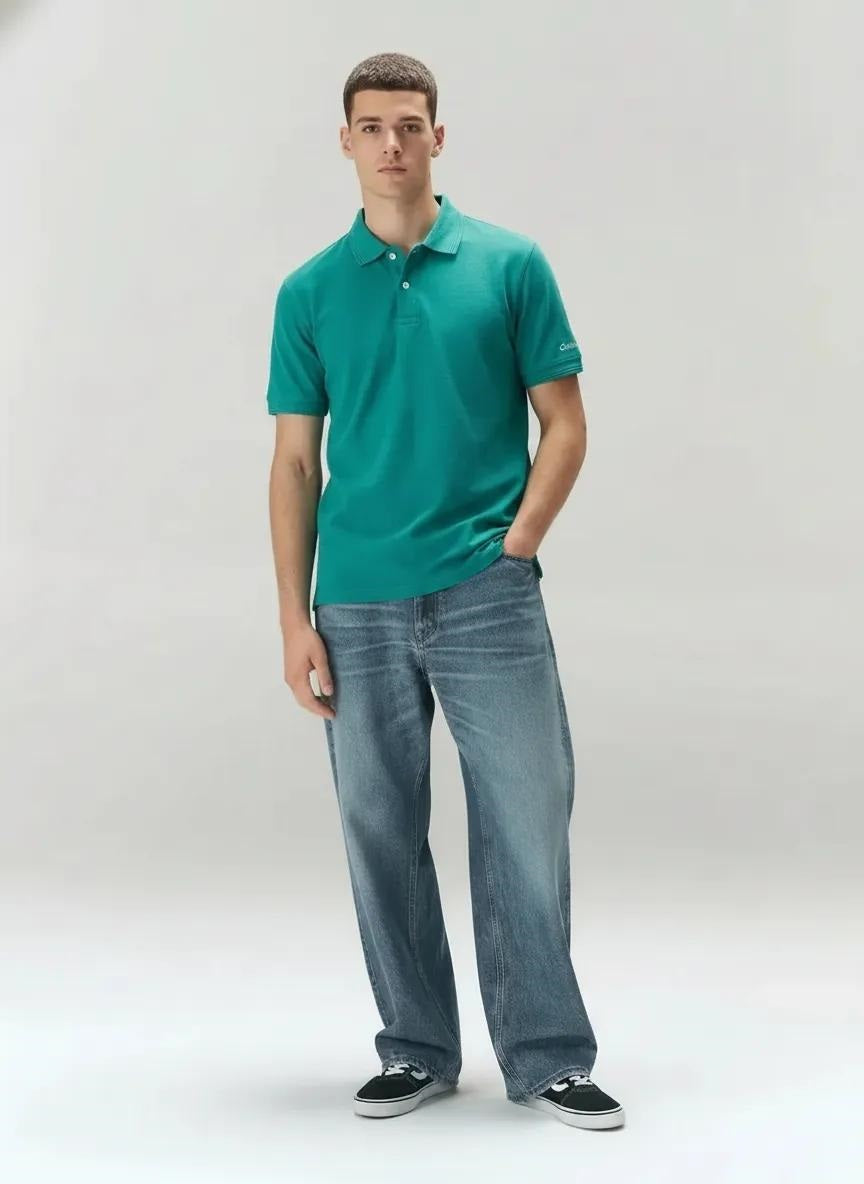 Men Harbor Blue Polo Collar T-shirt