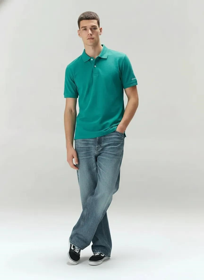 Men Harbor Blue Polo Collar T-shirt