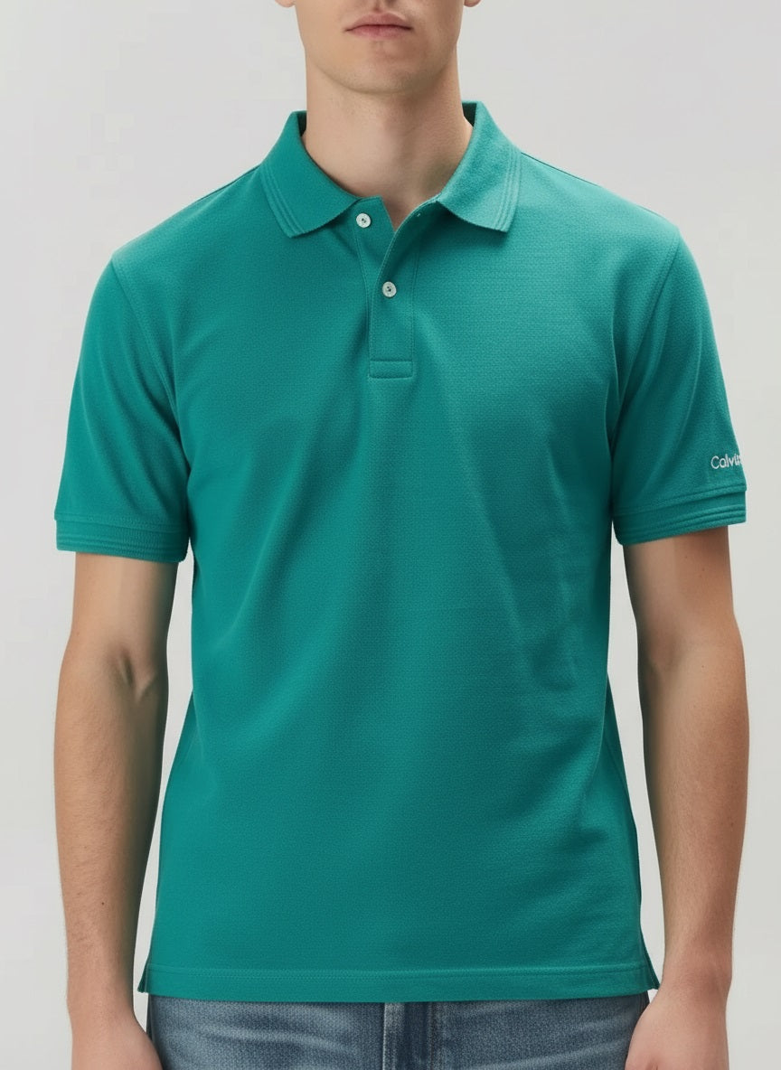 Men Harbor Blue Polo Collar T-shirt