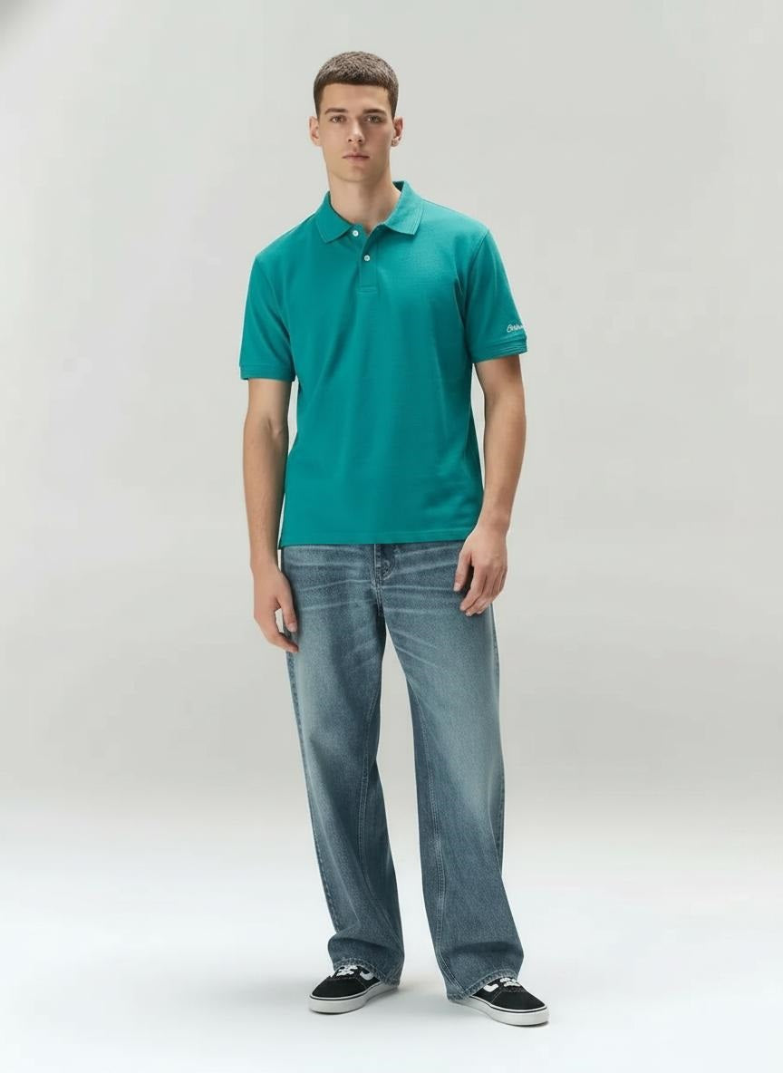 Men Harbor Blue Polo Collar T-shirt