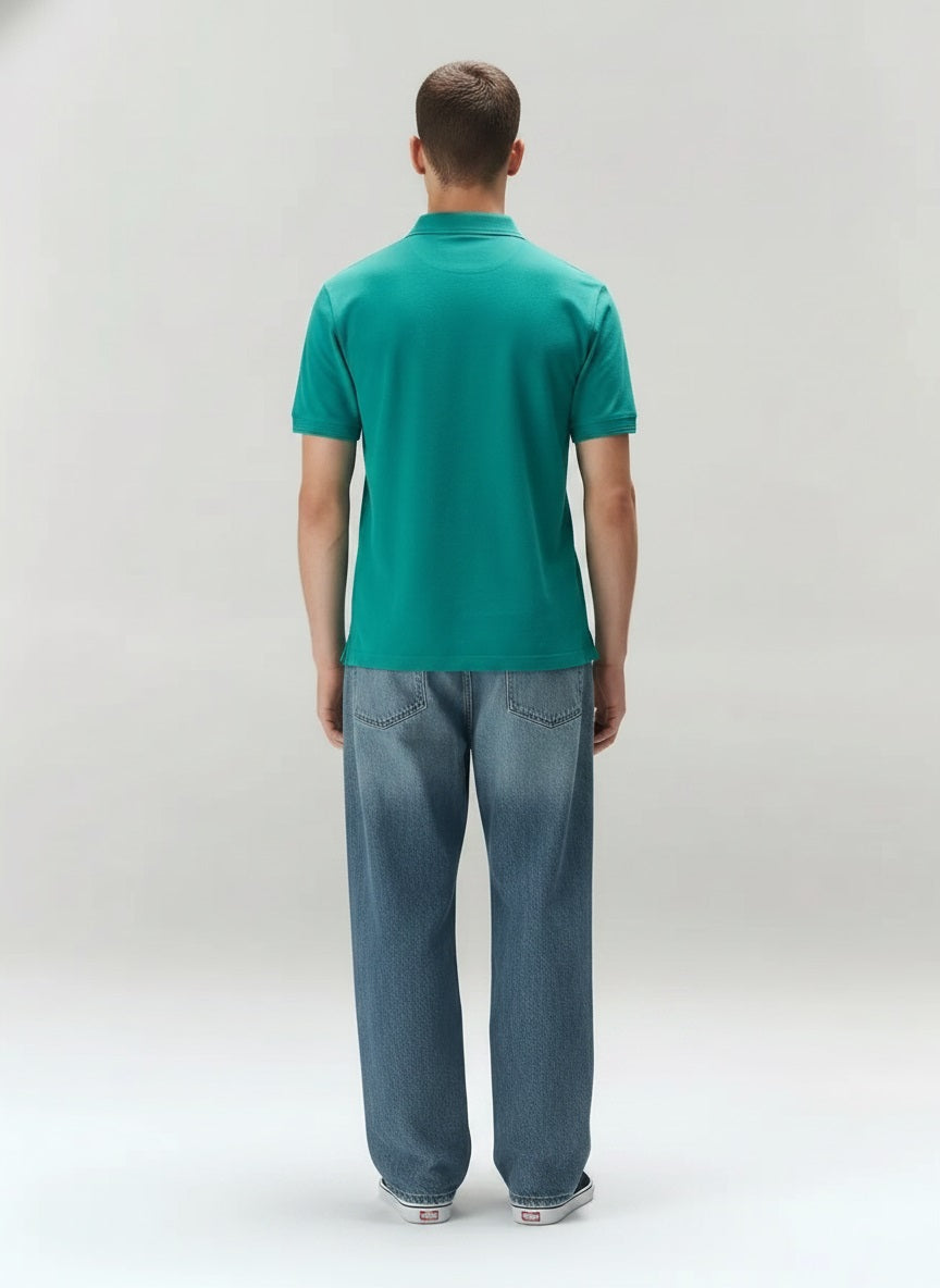 Men Harbor Blue Polo Collar T-shirt