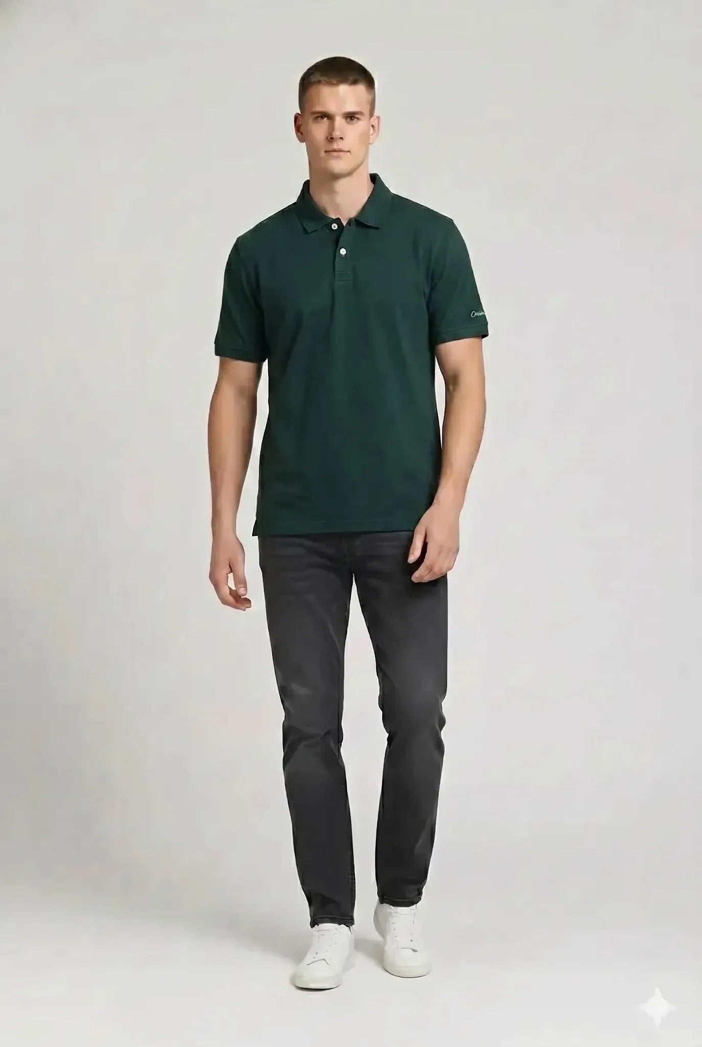 Men Hunter Green Polo Collar T-shirt