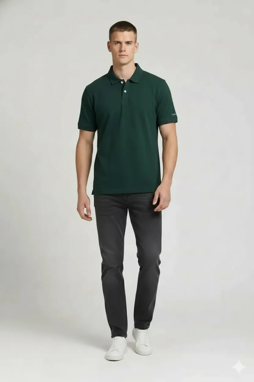 Men Hunter Green Polo Collar T-shirt