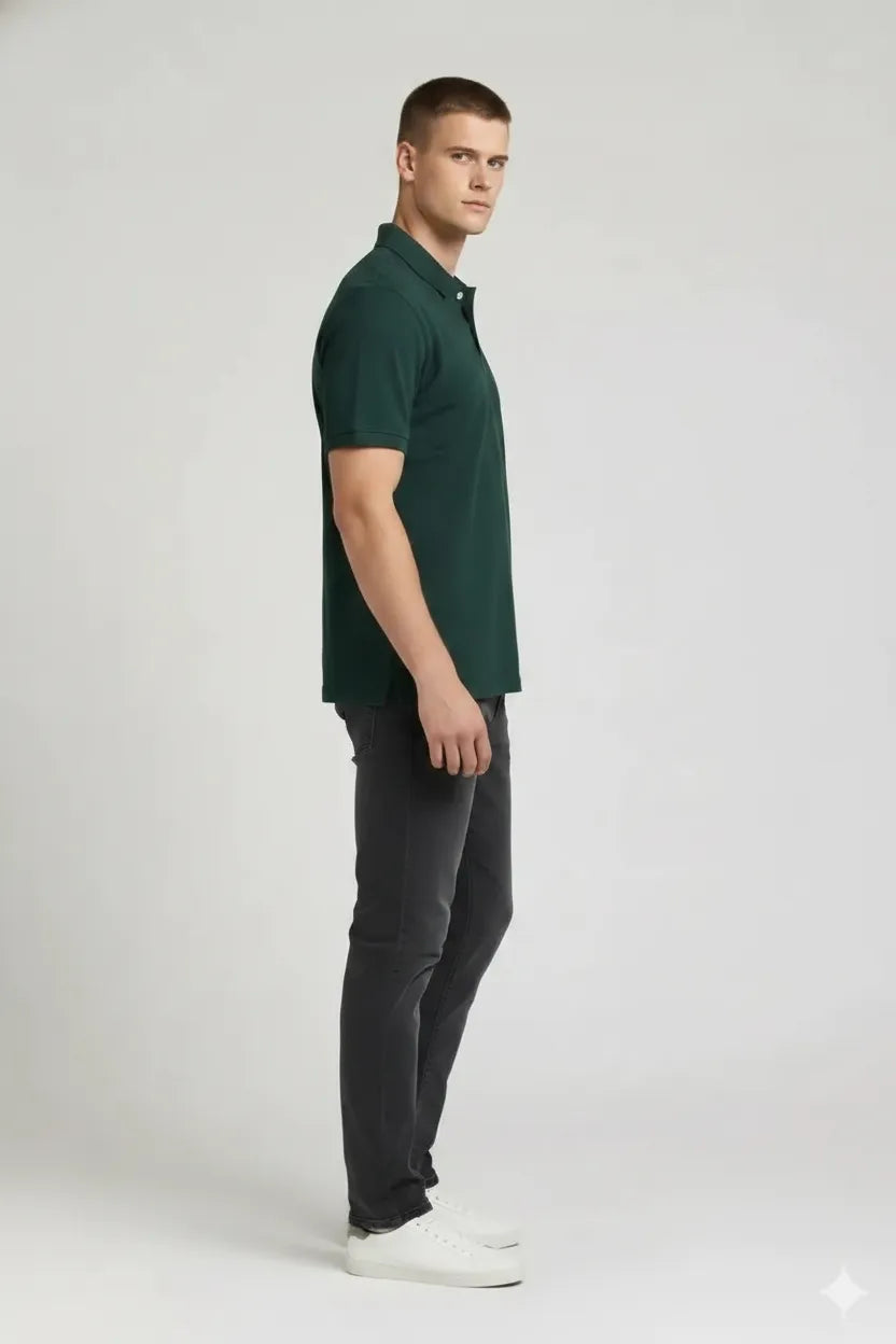 Men Hunter Green Polo Collar T-shirt