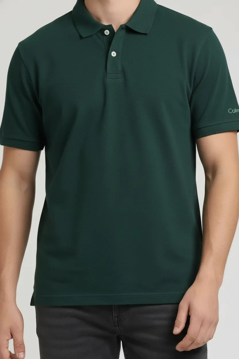 Men Hunter Green Polo Collar T-shirt