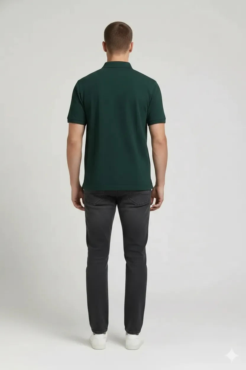 Men Hunter Green Polo Collar T-shirt