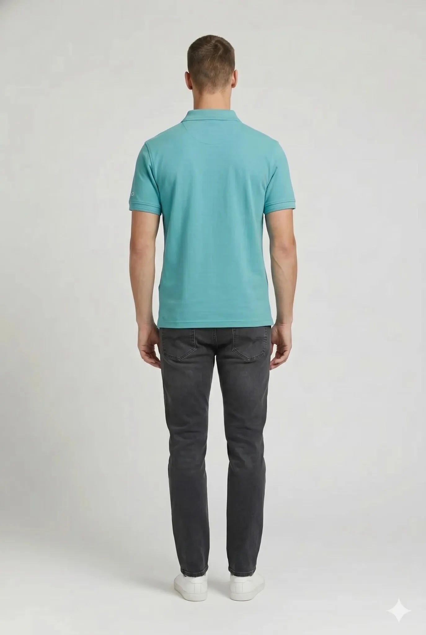 Men Light Teal Polo Collar T-shirt