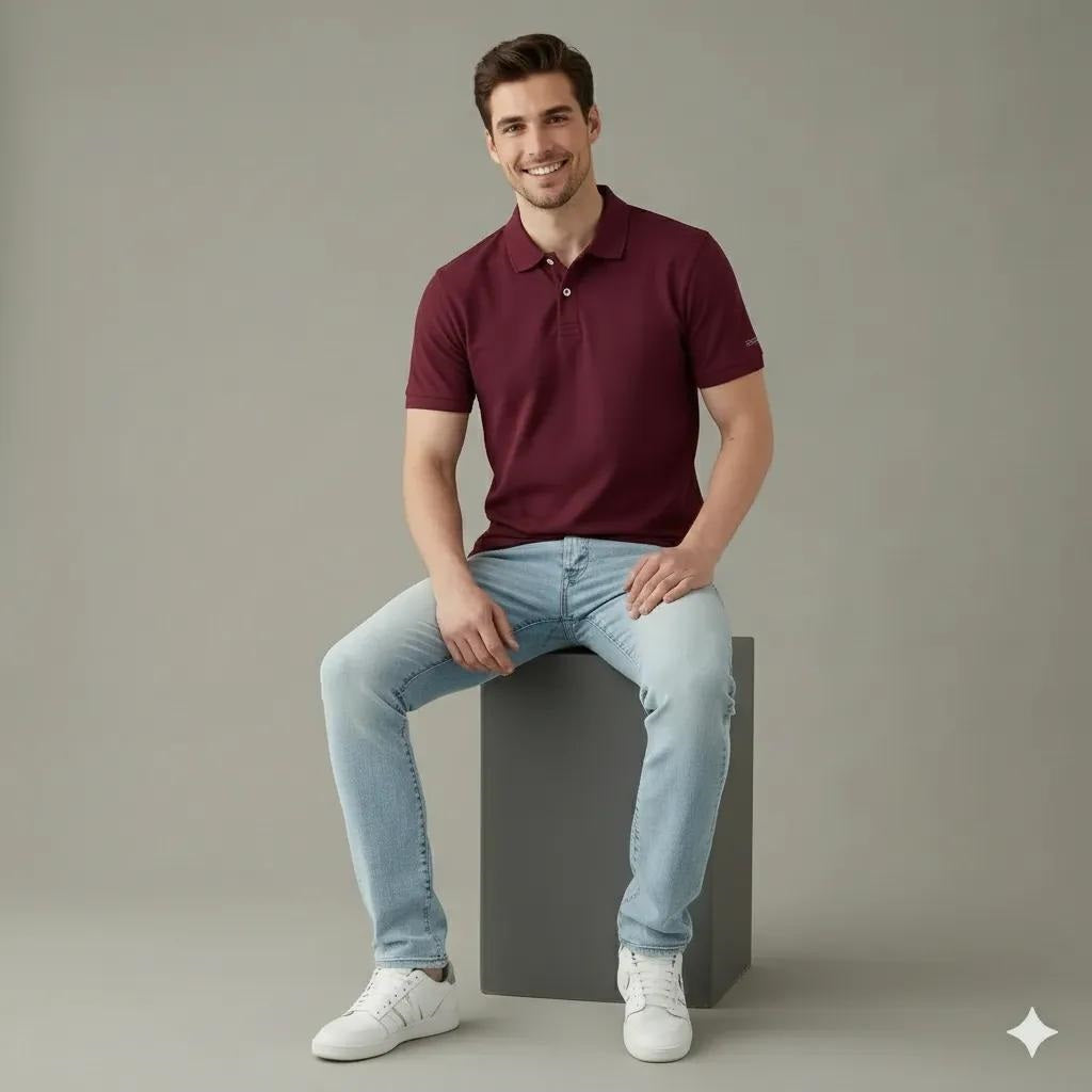 Men Merlot Polo Collar T-shirt