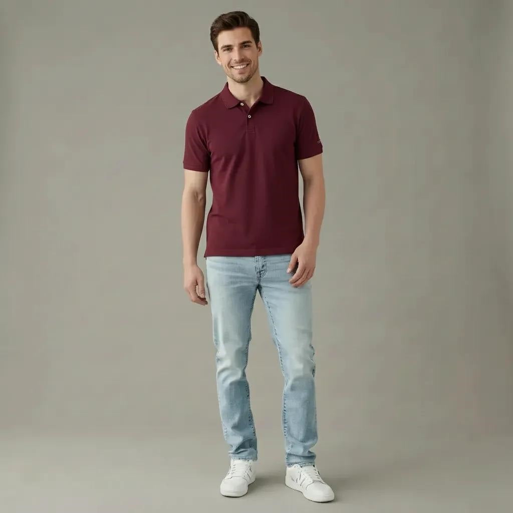 Men Merlot Polo Collar T-shirt