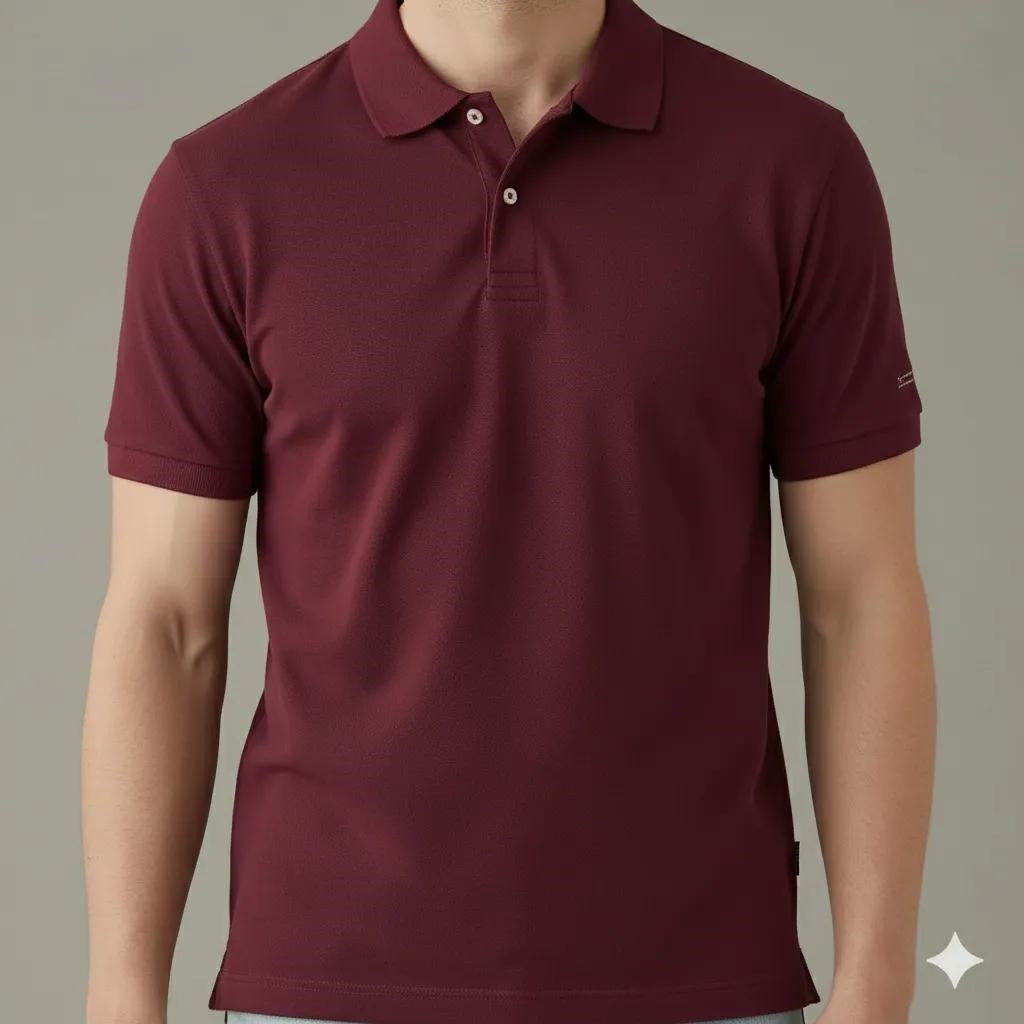 Men Merlot Polo Collar T-shirt