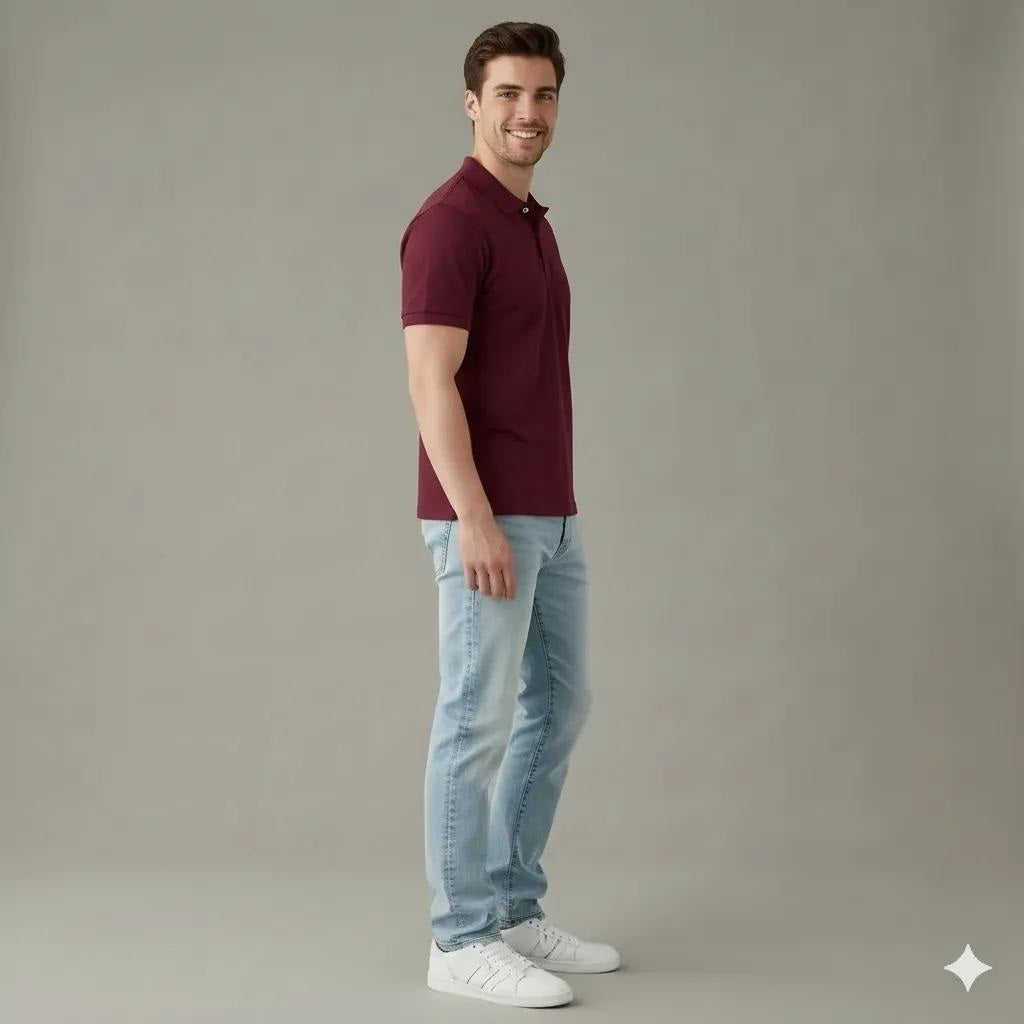 Men Merlot Polo Collar T-shirt