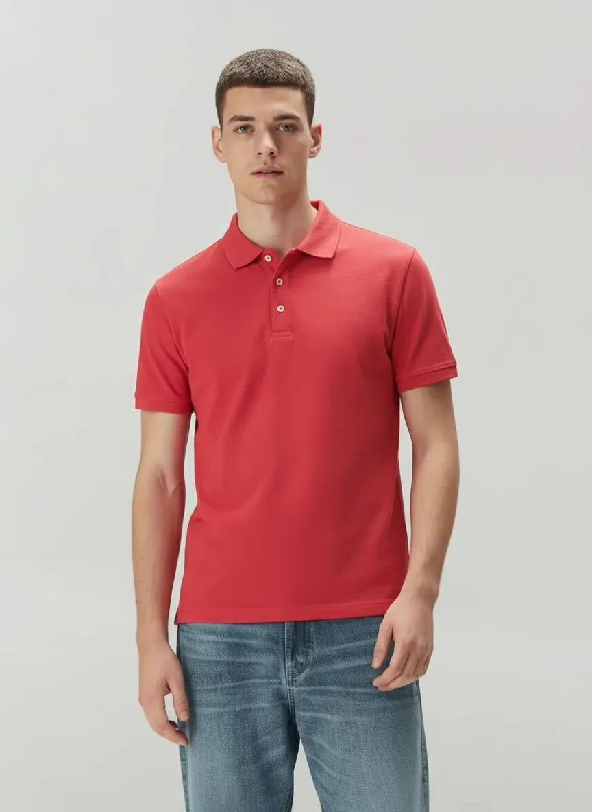 Men Miami Red Polo Collar Solid T-shirt