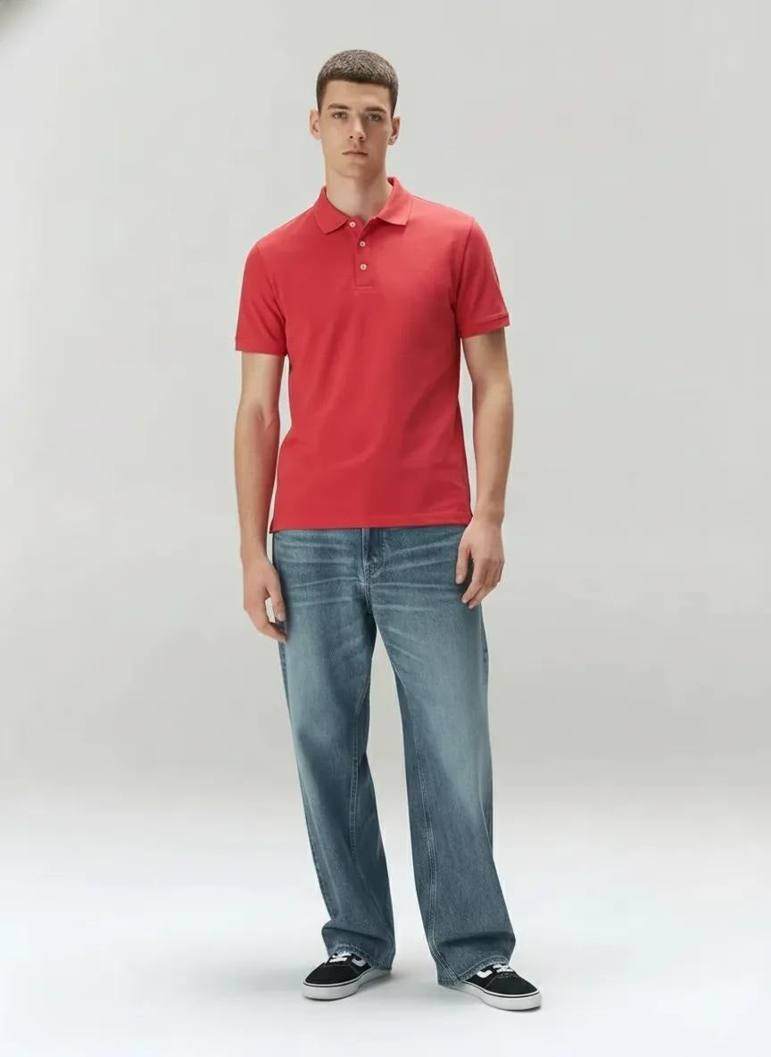 Men Miami Red Polo Collar Solid T-shirt