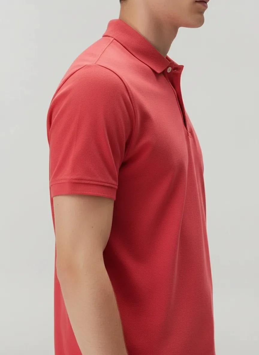 Men Miami Red Polo Collar Solid T-shirt