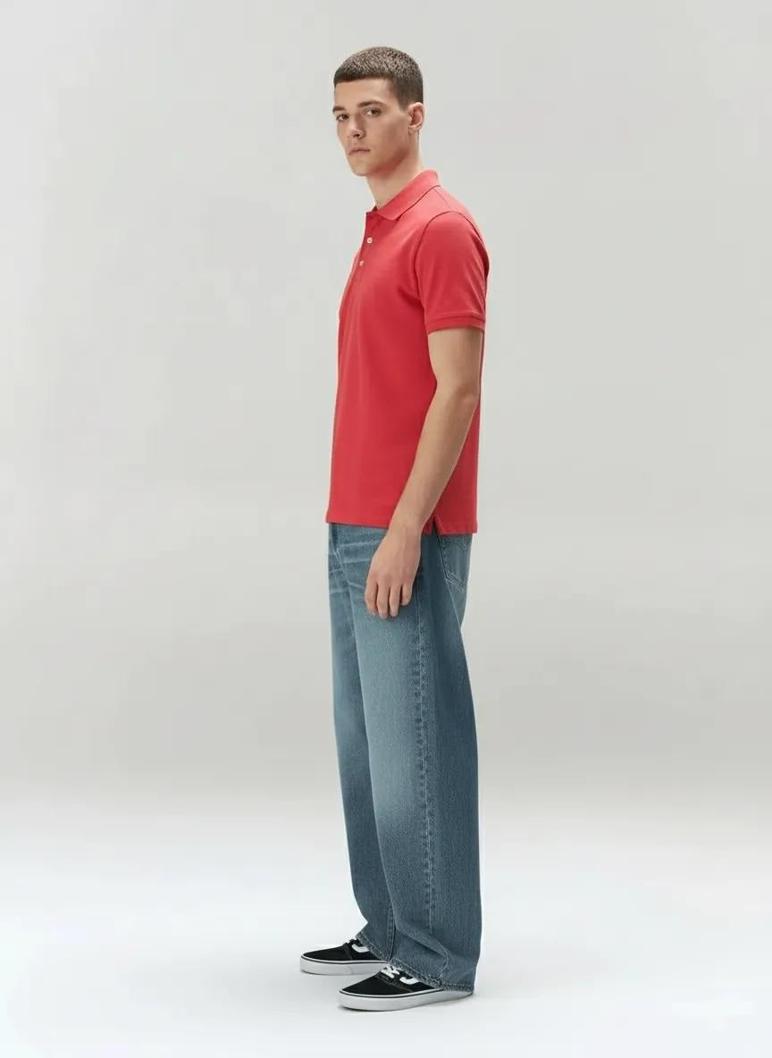 Men Miami Red Polo Collar Solid T-shirt